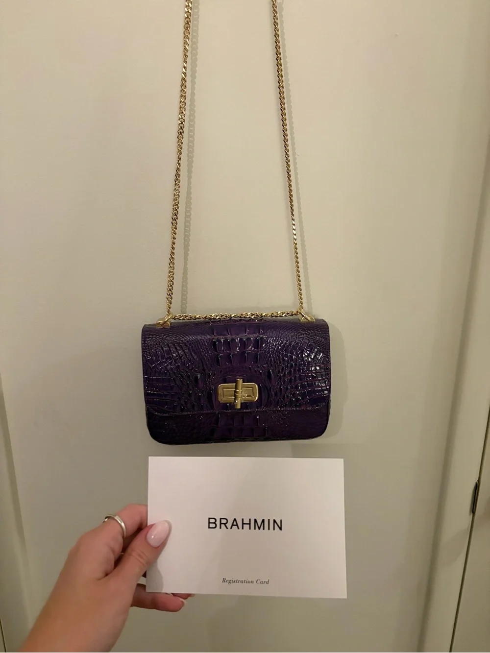 Brahmin Rosalie Royal Purple Croc-Embossed Chain Crossbody